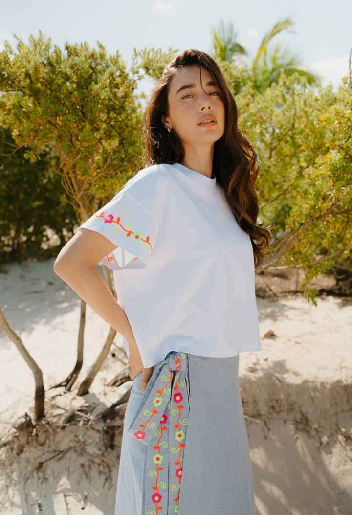 Chiapas Wrap Skirt Skirt One Size Chambray and Neon Wrap Skirt Chambray and Neon Wrap Skirt