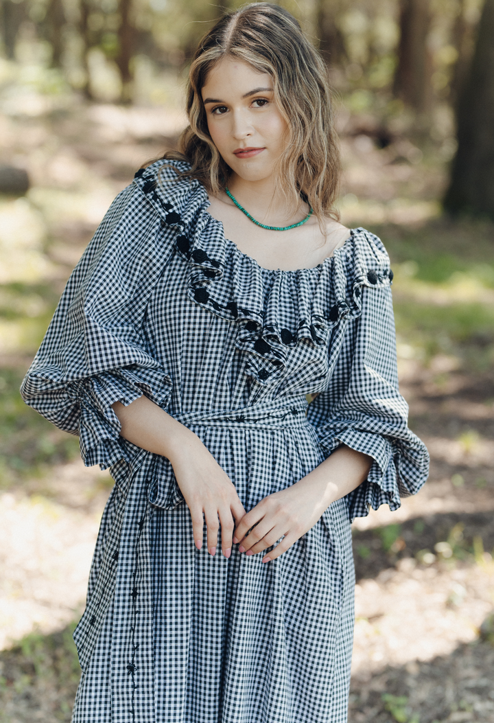 Josefina Black Gingham Midi Dress