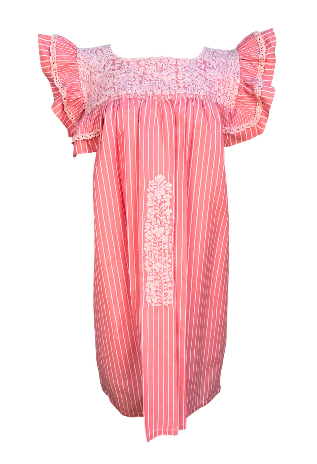 Soledad Rosa Rayas Blancas Short Dress