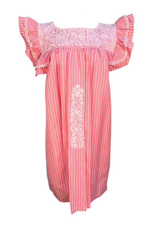Soledad Rosa Rayas Blancas Short Dress
