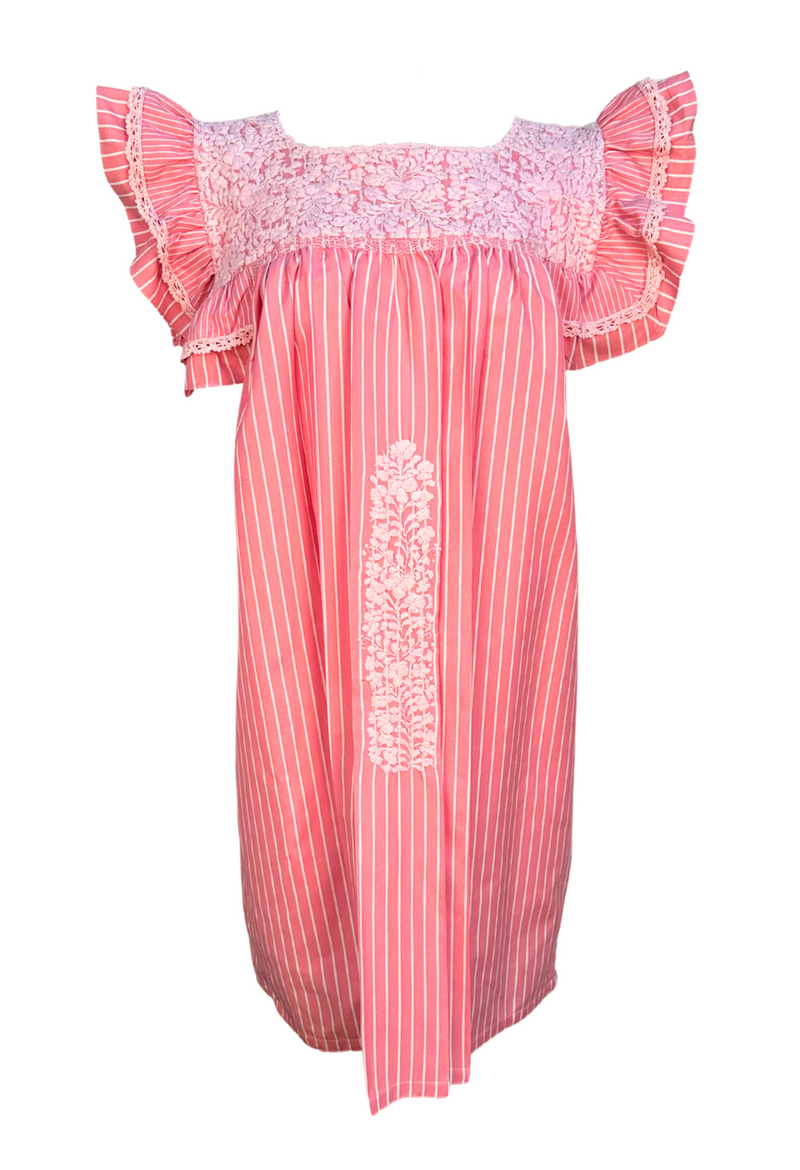 Soledad Rosa Rayas Blancas Short Dress