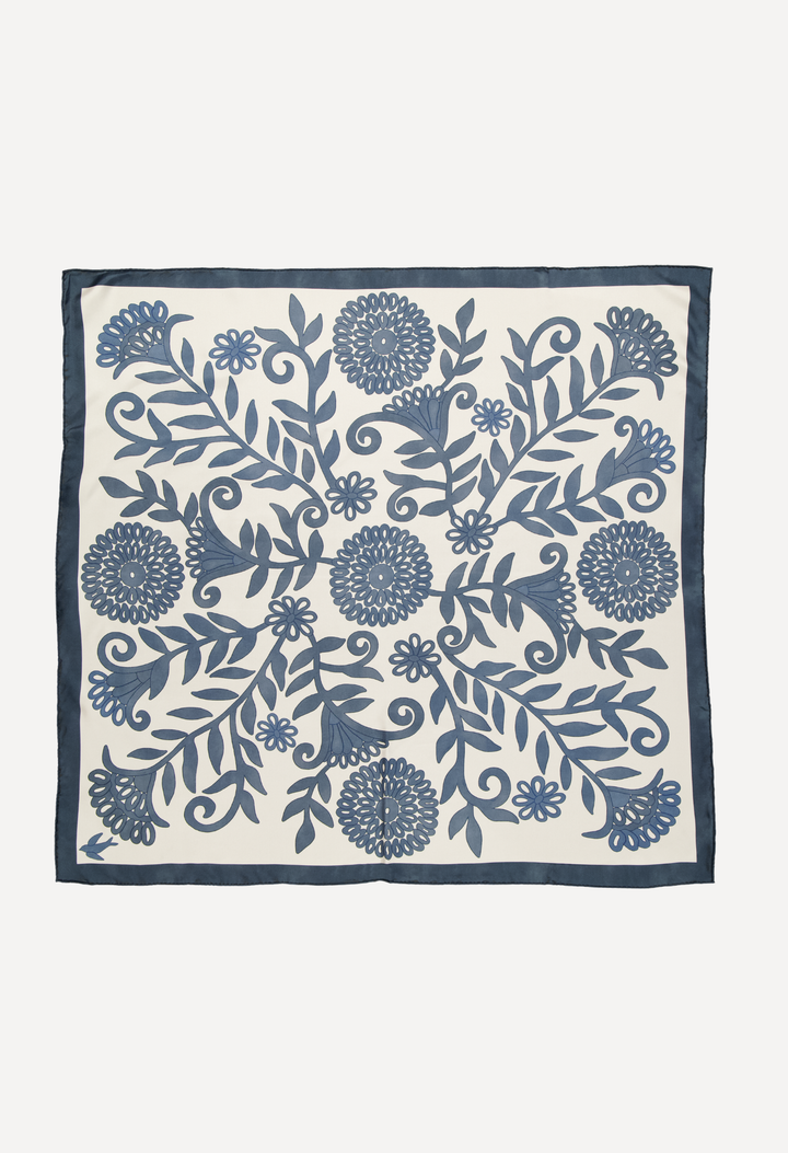 Silk Scarf Silk Scarf One Size Blue and Ivory Silk Scarf Blue and Ivory Silk Scarf
