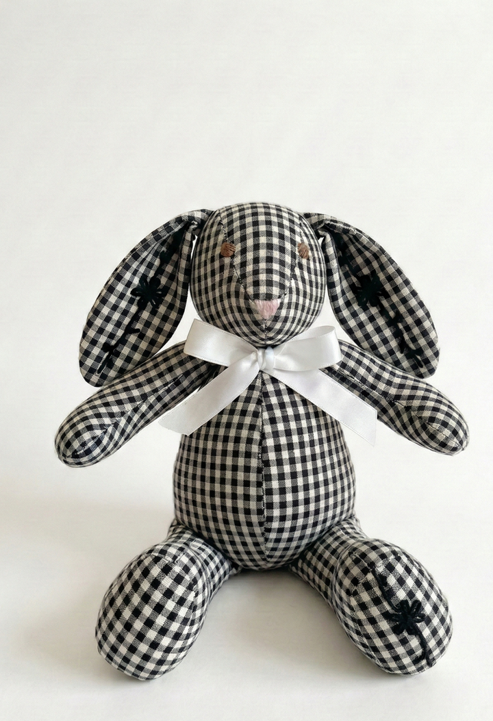 Embroidered Bunny Stuffed Animal Black Gingham Embroidered Bunny Small Dove Vase | Mi Golondrina