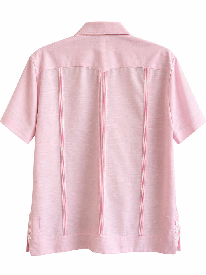 Classic Men's Pink Round Edge Guayabera