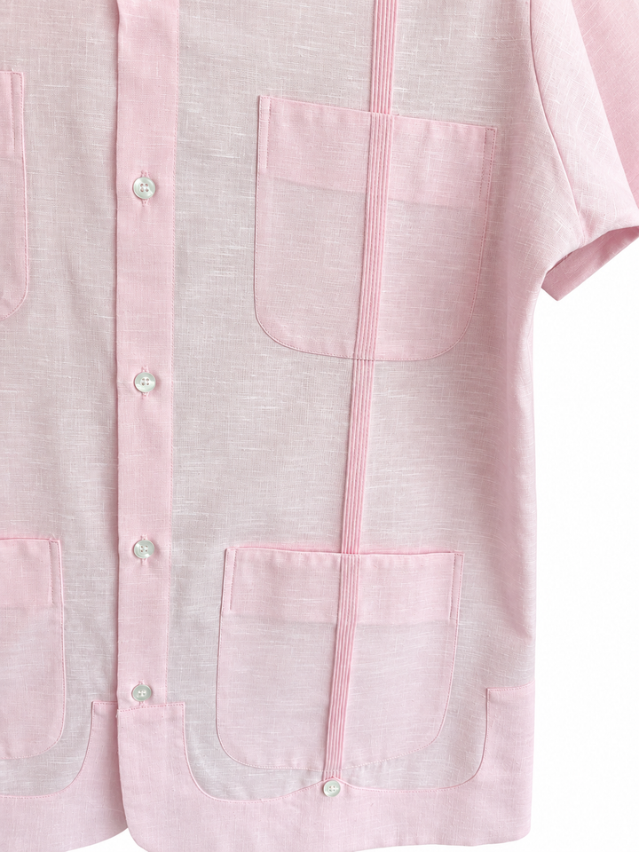 Classic Men's Pink Round Edge Guayabera