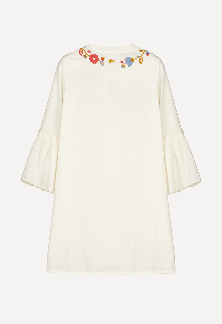 Leona Short Dress Dress Leona Ivory, Coral, and Blue Short Dress Leona Cream Short Dress | Mi Golondrina