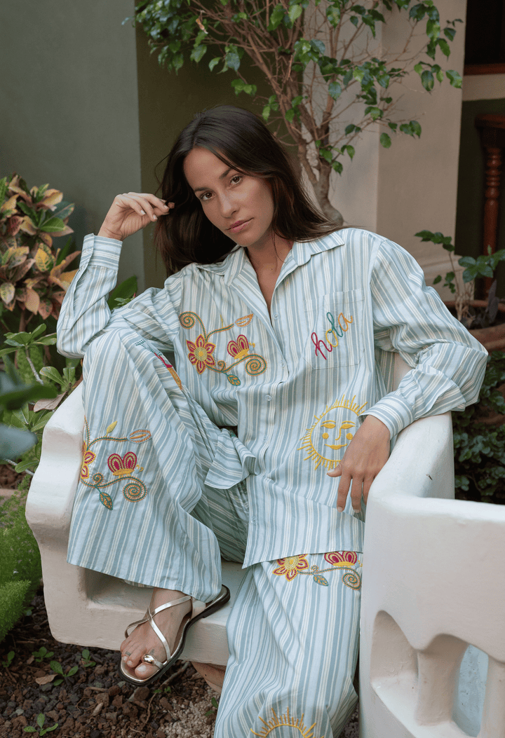 Paola Pants Pants Paola Teal Stripe Primavera Pant Paola Teal Stripe Primavera Pant