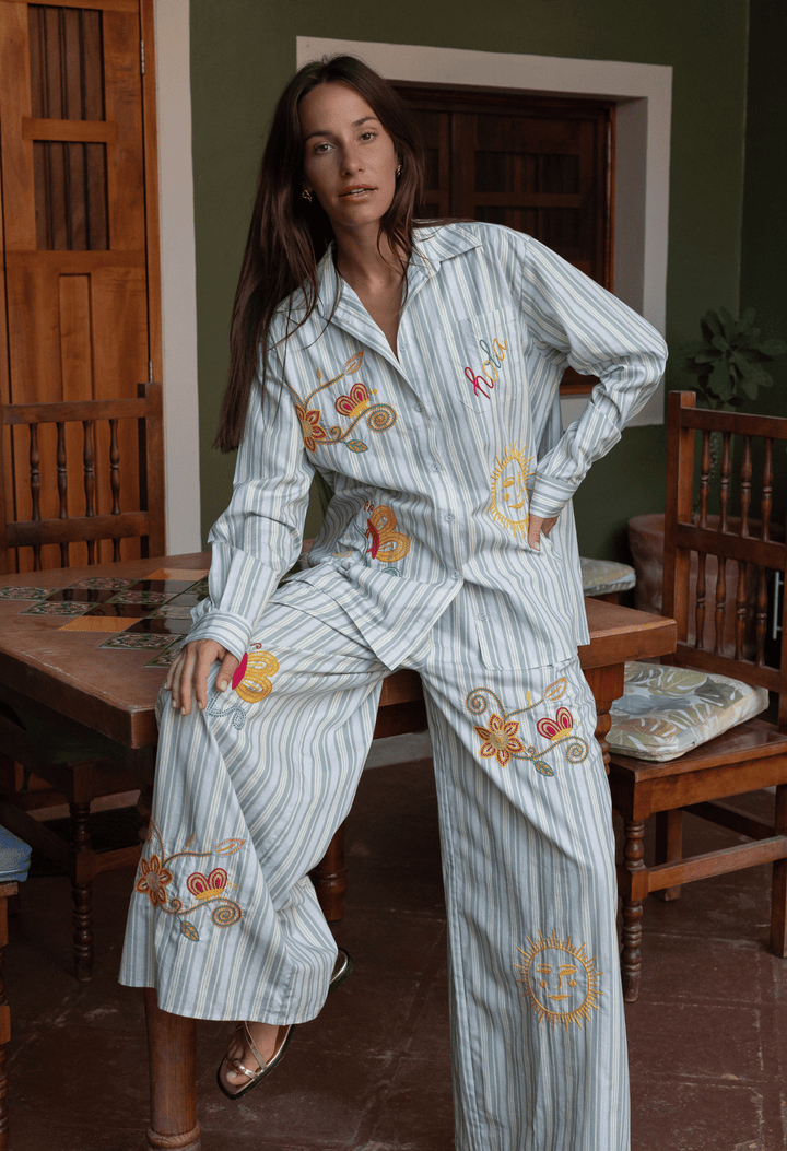 Paola Pants Pants Paola Teal Stripe Primavera Pant Paola Teal Stripe Primavera Pant