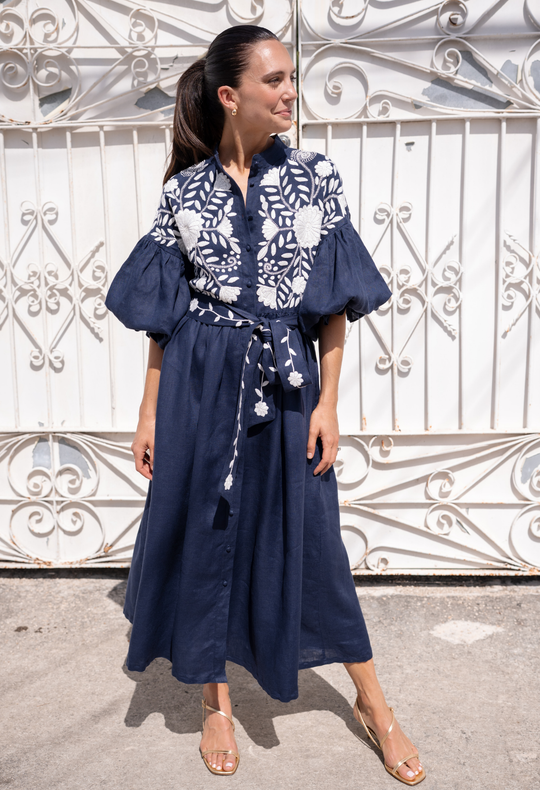 Francisca Azul Marino Midi Dress