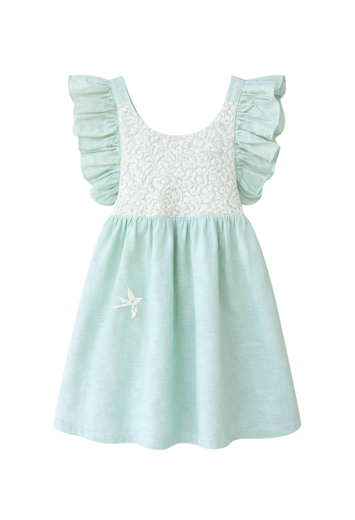 Maya Girl Dress Childrens Maya Soft Sage and Ivory Girl's Ruffle Dress Maya Soft Sage and Ivory Girl's Ruffle Dress
