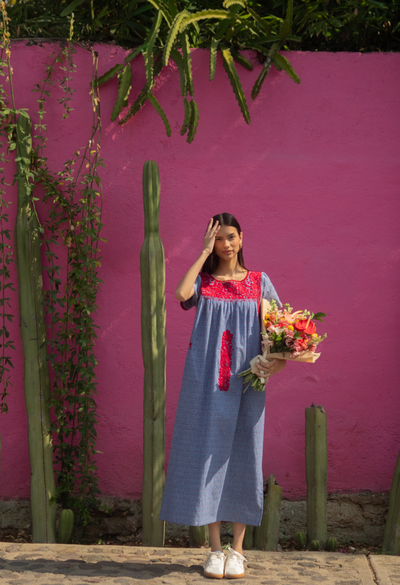 Liliana Denim Red Heart Midi Dress