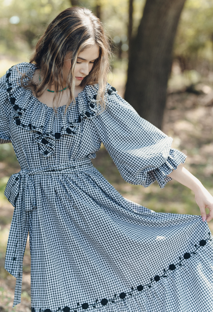 Josefina Black Gingham Midi Dress