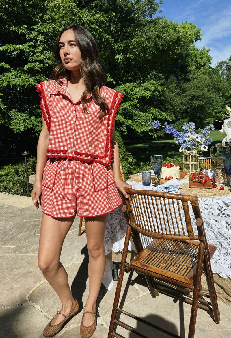 Paola Red Gingham Shorts