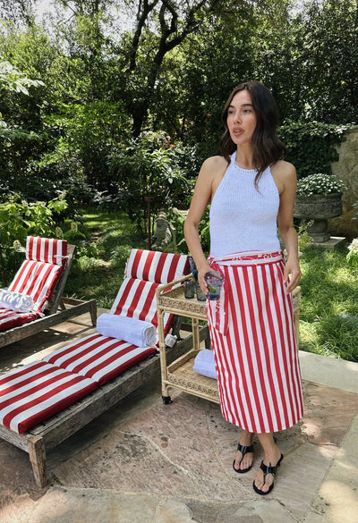 Penelope Wrap Skirt Skirt Penelope Red and White Wide Stripe Wrap Skirt Penelope Red and White Wide Stripe Wrap Skirt