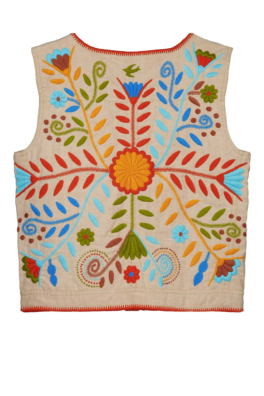 Alba tan and multicolored emboidered vest back