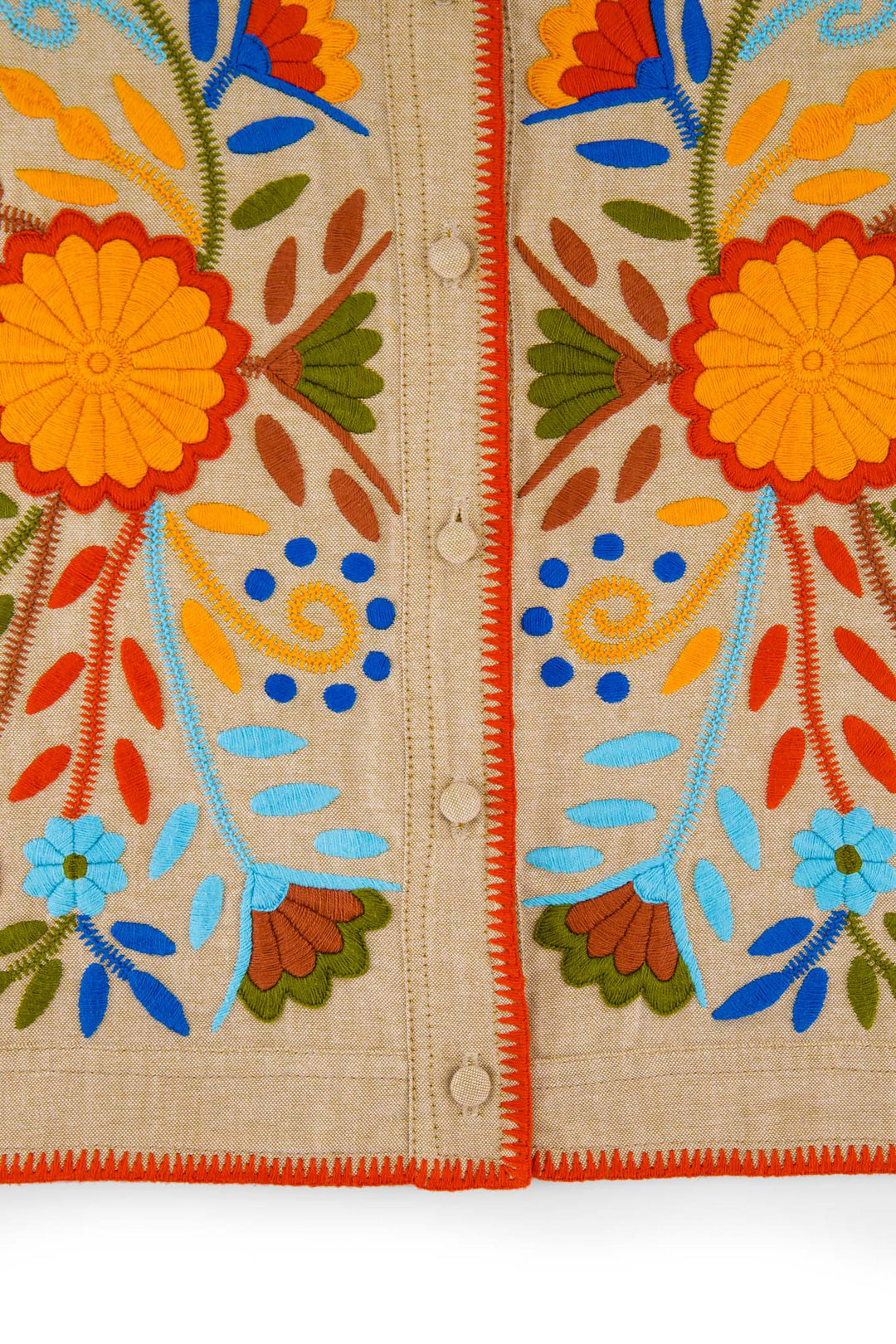 Alba tan and multicolored emboidered vest details