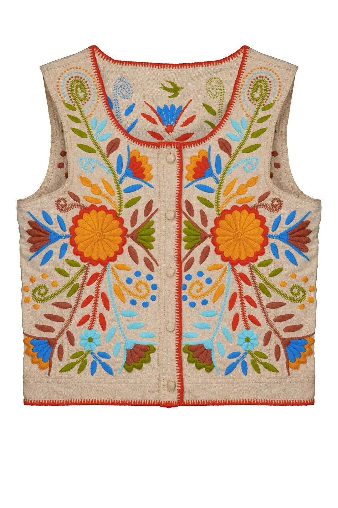 Alba tan and multicolored emboidered vest