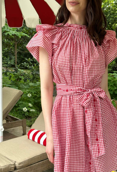 Aranza Rojo Gingham Short Dress