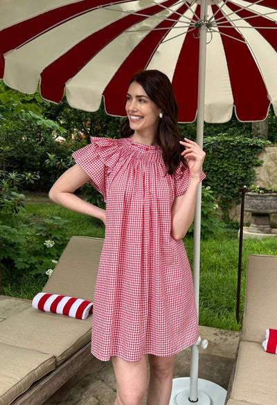 Aranza Rojo Gingham Short Dress