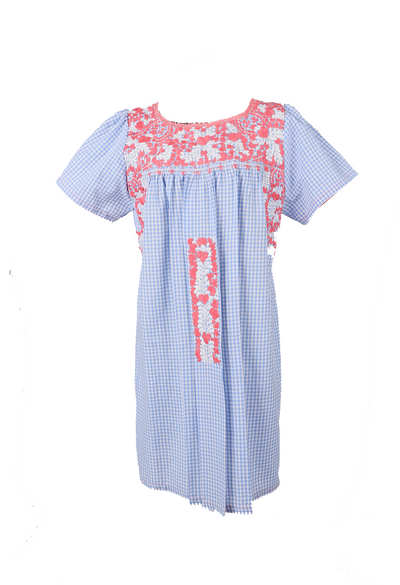 Liliana Azul Gingham Coral y Blanco