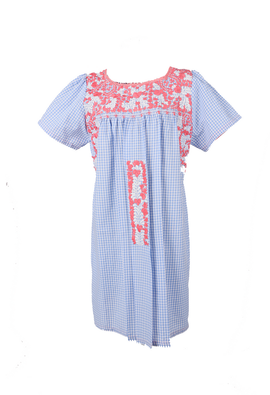 Liliana Azul Gingham Coral y Blanco