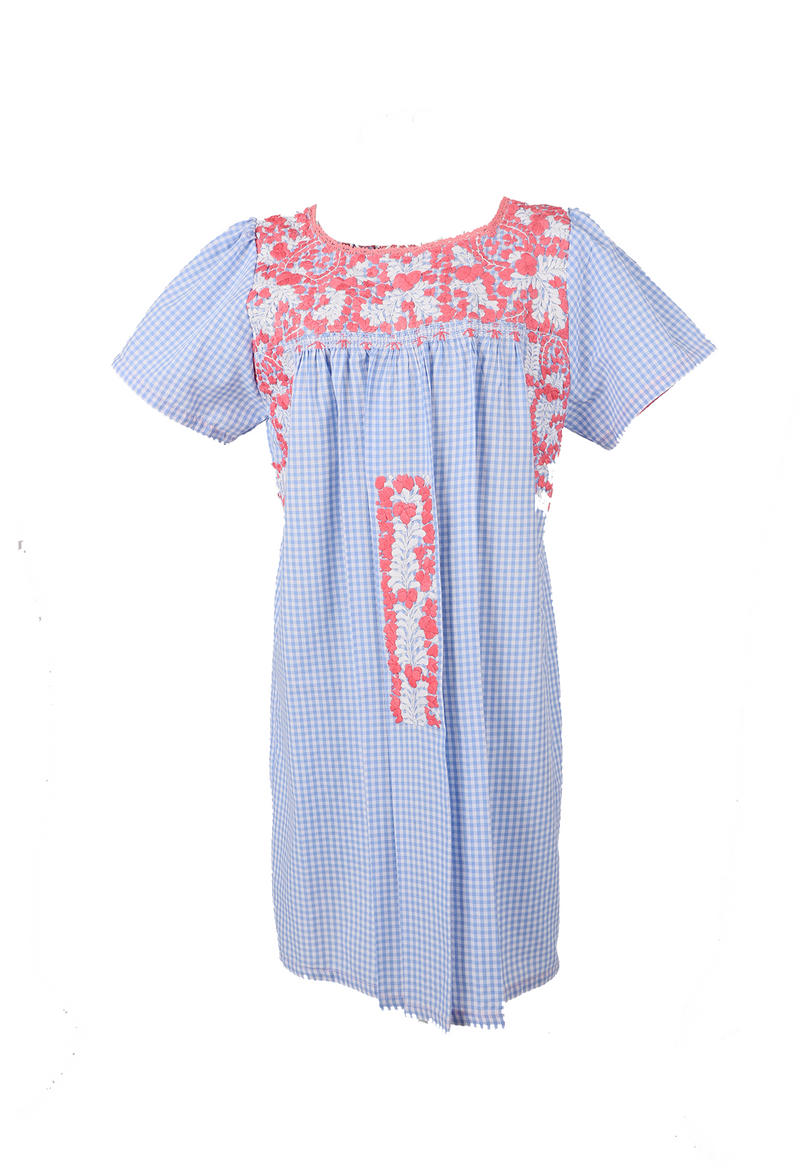 Liliana Azul Gingham Coral y Blanco