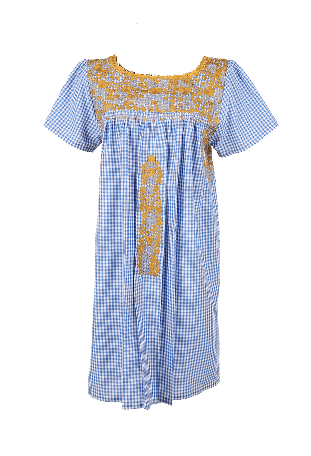 Liliana Azul Gingham Mostaza y Gris