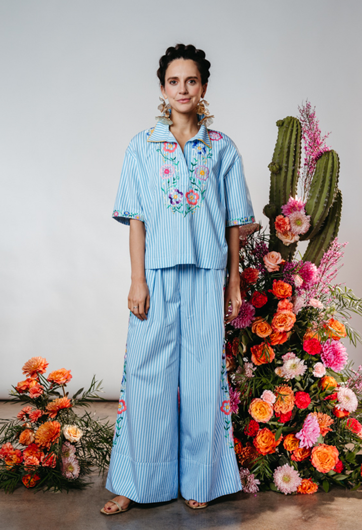 Paola Pants Azul Rayas y Arroyo