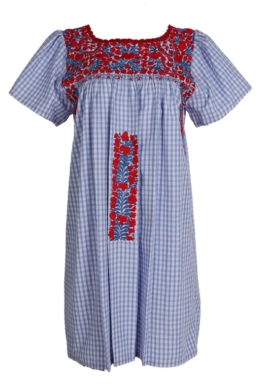 Liliana Azul Gingham y Rojo