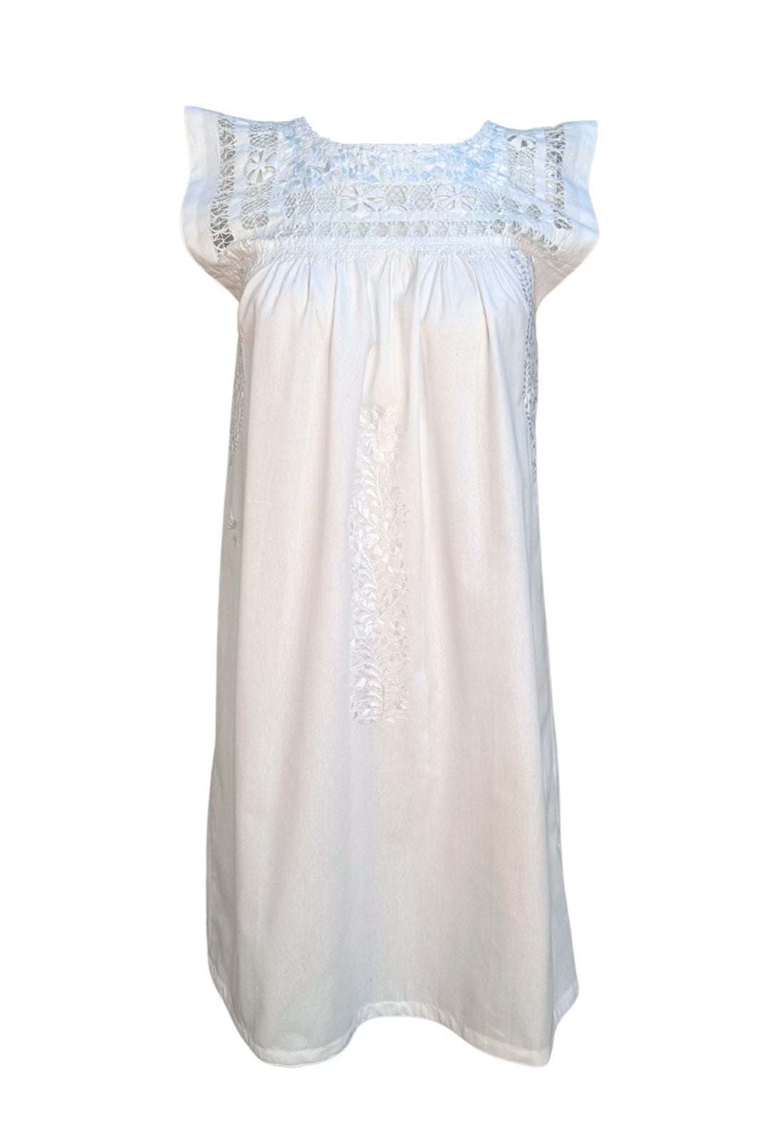 Blanco Deshilado Flores Short Dress