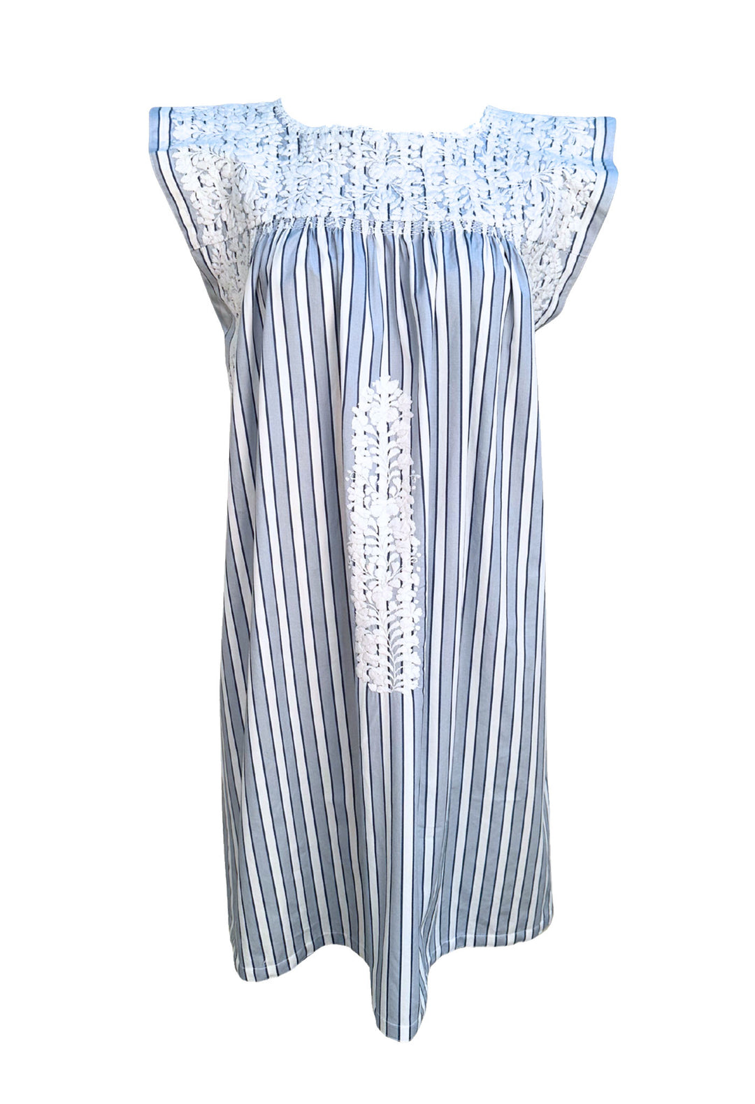 Rayas Azules y Blancas Flores Short Dress