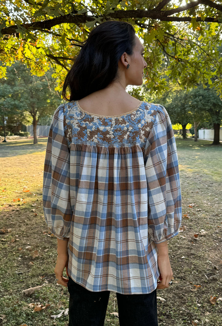 Catalina Blouse Blouse Catalina Azul Plaid Catalina Azul Plaid