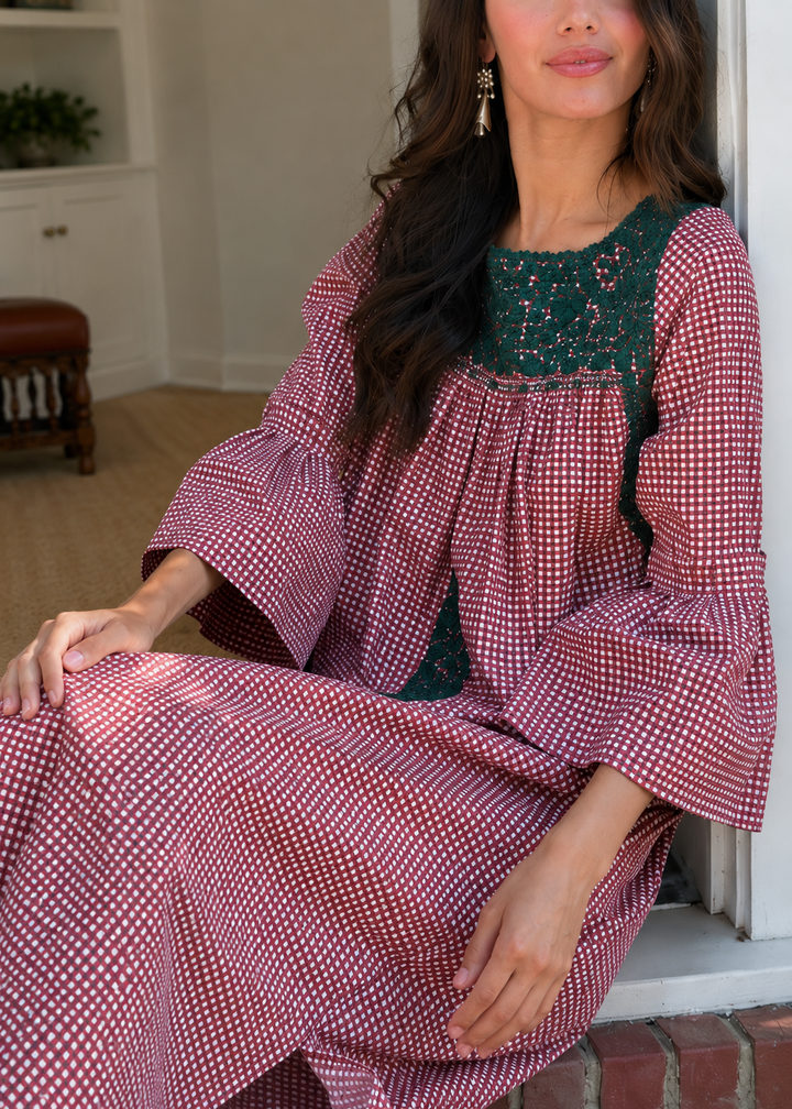 Leona Midi Dress Dress Leona Red Gingham Midi Dress Leona Red Gingham Midi Dress | Mi Golondrina