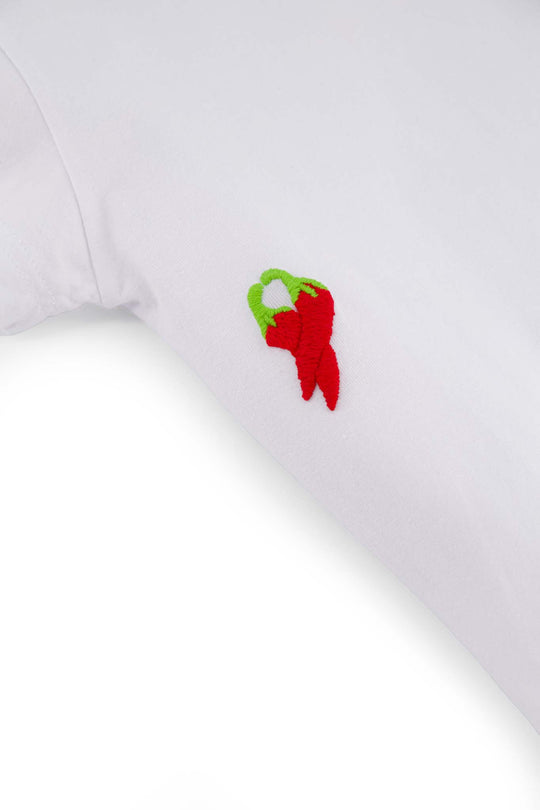 Chili White Cotton Cropped T-Shirt detailed embroidery