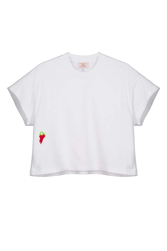 Chili White Cotton Cropped T-Shirt
