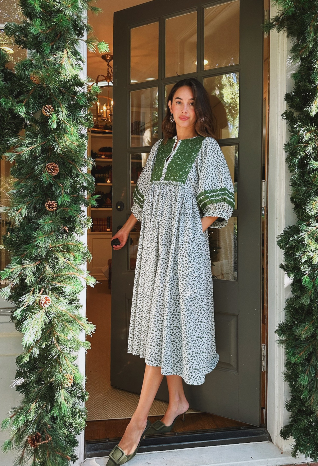 Violeta Green Floral Long Dress