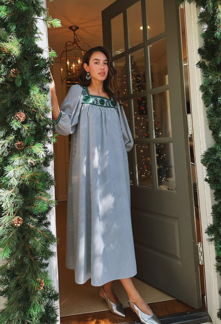 Marta Green Striped Midi Dress