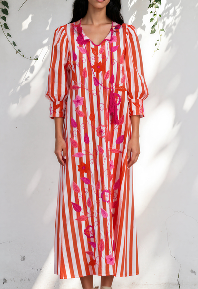 Adela Long Dress Dress Adela Orange Stripe Long Dress Adela Orange Stripe Long Dress