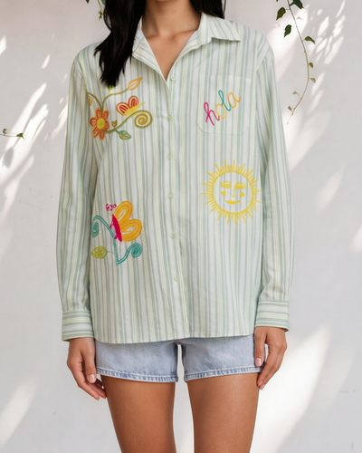 Isla Teal Stripe Primavera Blouse