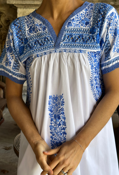 Deshilado Midi Dress Dress Deshilado Dress Diecisiete Blue Deshilado Midi Dress | Mi Golondrina