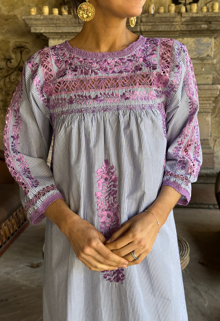 Deshilado Midi Dress Dress Deshilado Dress Veintiuno Blue Deshilado Midi Dress | Mi Golondrina