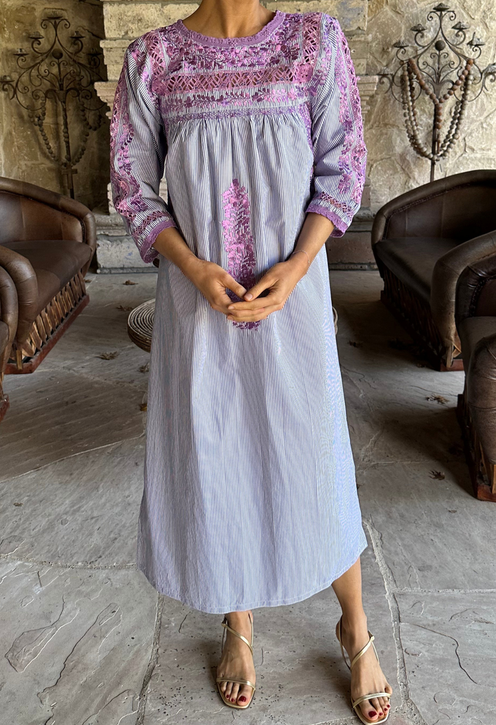 Deshilado Midi Dress Dress Deshilado Dress Veintiuno Blue Deshilado Midi Dress | Mi Golondrina