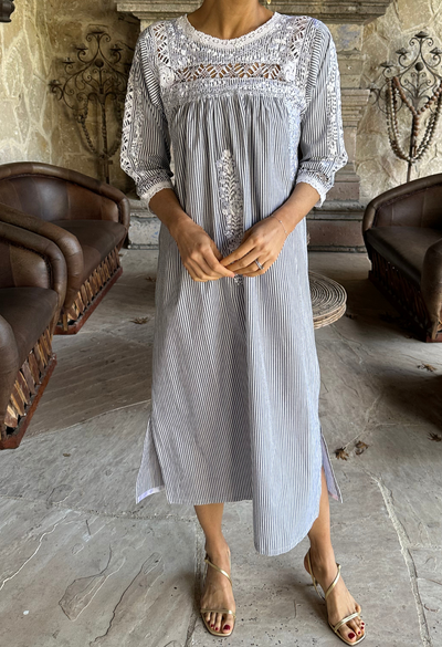 Deshilado Midi Dress Dress Deshilado Dress Veintitrés Blue Deshilado Midi Dress | Mi Golondrina