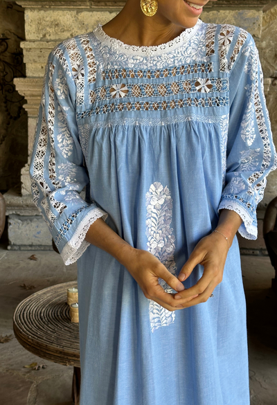 Deshilado Midi Dress Dress Deshilado Dress Cuatro Blue Deshilado Midi Dress | Mi Golondrina