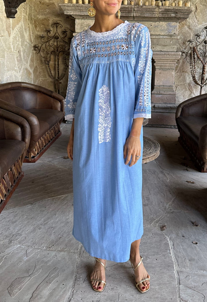 Deshilado Midi Dress Dress Deshilado Dress Cuatro Blue Deshilado Midi Dress | Mi Golondrina