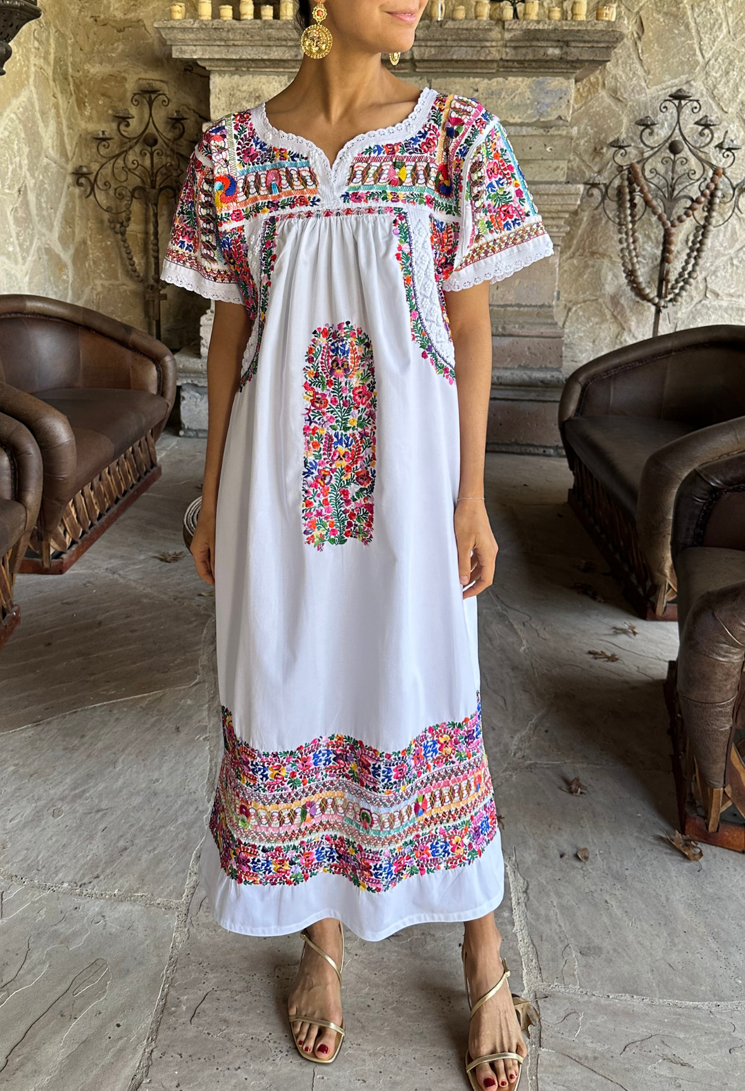 traditional midi dress Blue Deshilado Midi Dress
