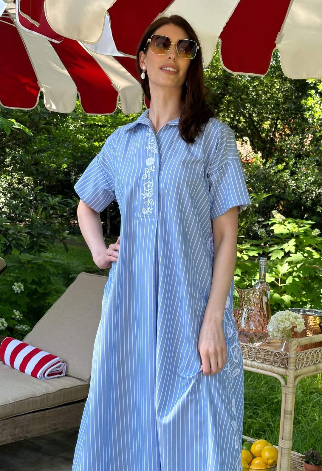 Emilia Rayas Azules Midi Dress