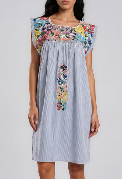 Flores Short Dress Dress Flores Blue Striped Short Dress Flores Blue Striped Short Dress