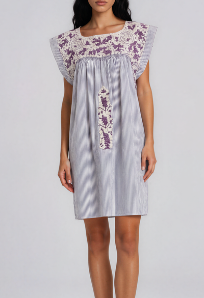 Flores Short Dress Dress Flores Blue Striped and Purple Short Dress Flores Blue Striped and Purple Short Dress