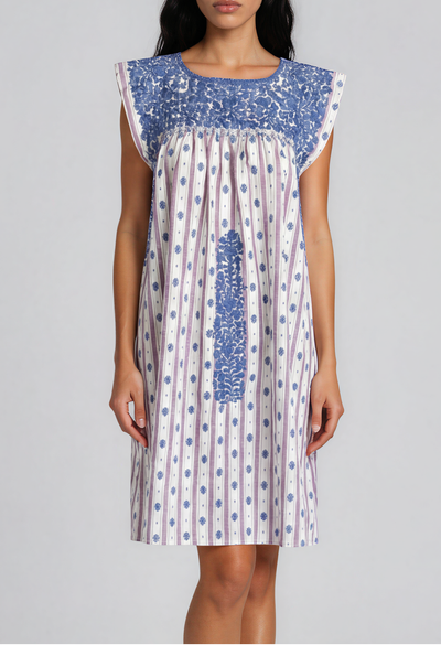 Flores Short Dress Dress Flores Blue and Purple Striped Short Dress Flores Blue and Purple Striped Short Dress